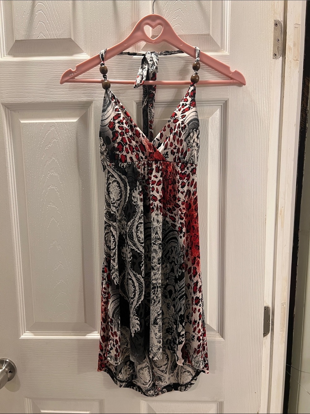 NWT Halter-Neck Mini Dress in Black, White & Red Cheetah
